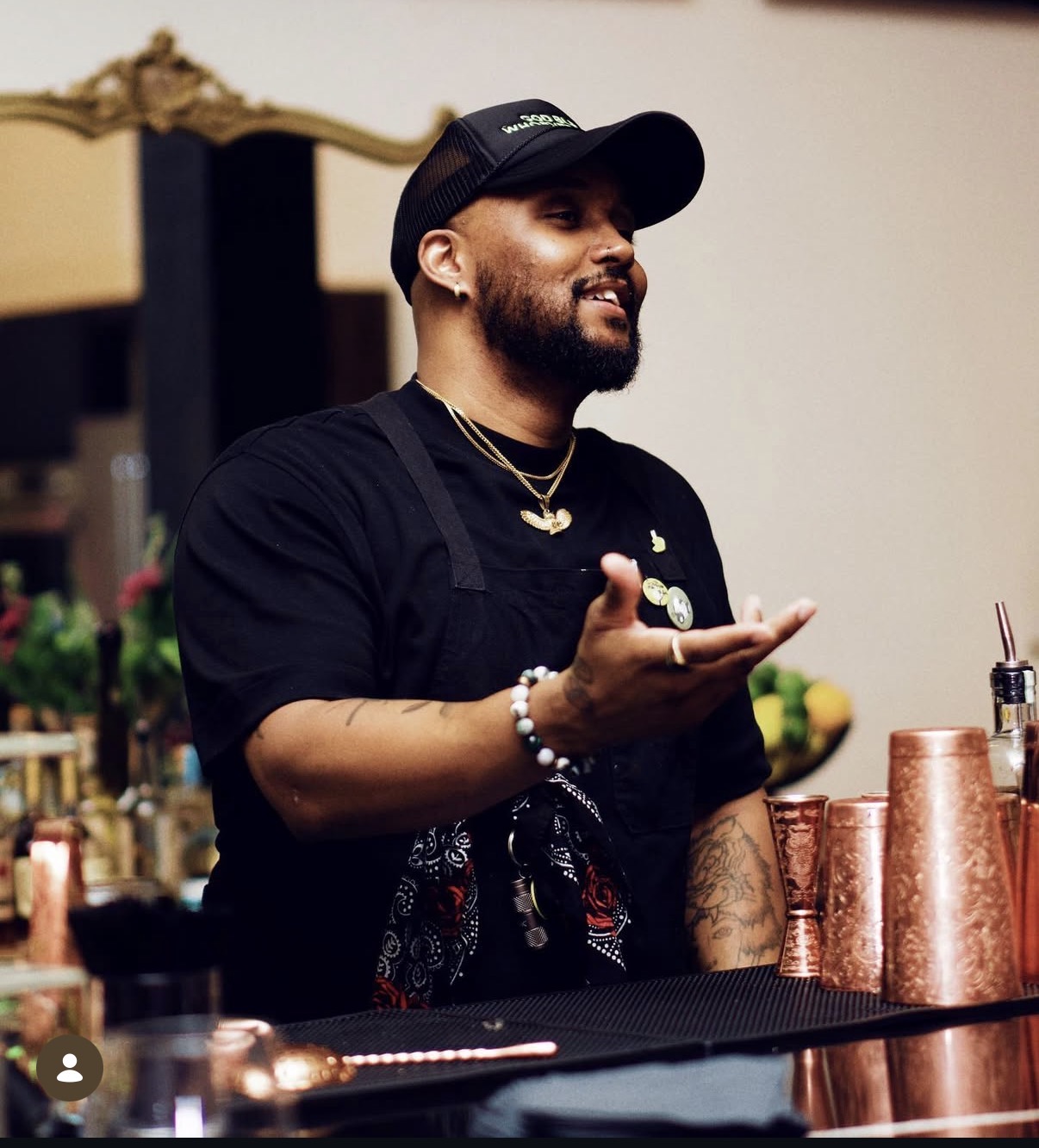 Marko, an Atlanta craft bartender, preparing custom cocktails for a private event.